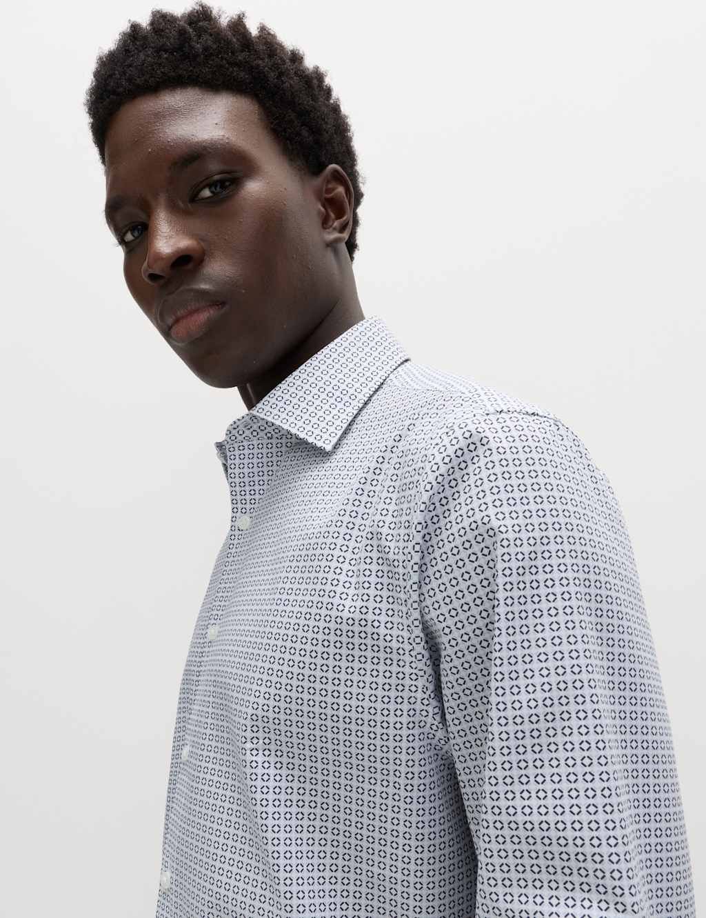 Marks & Spencer M&S Regular Fit Easy Iron Cotton Blend Shirt White Mix - 3