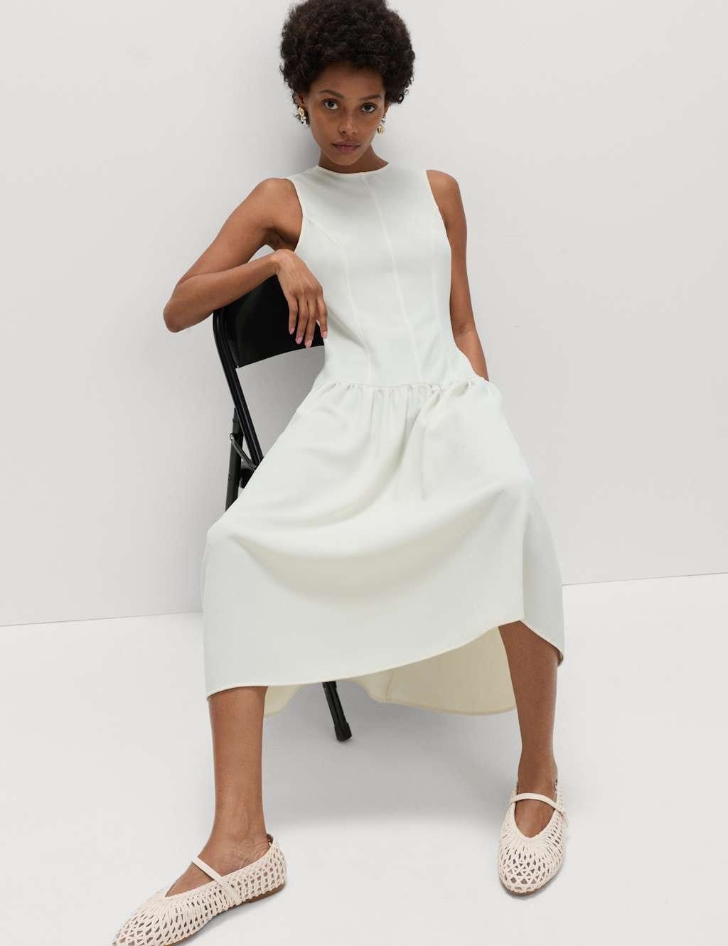 M&S Cream Synthetic Midaxi Waisted Dress