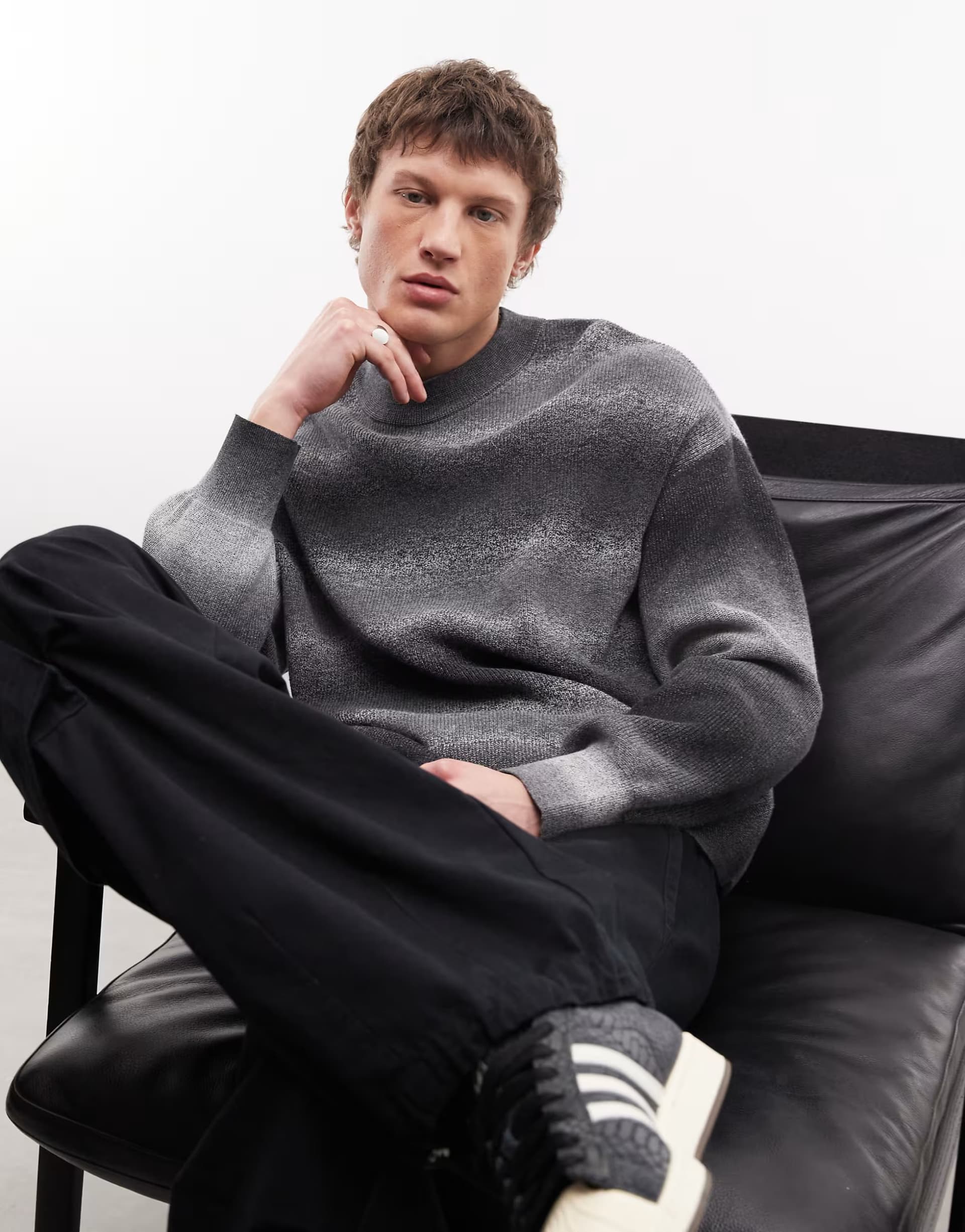 ASOS Weekday spacedye cotton jumper in black and white stripe