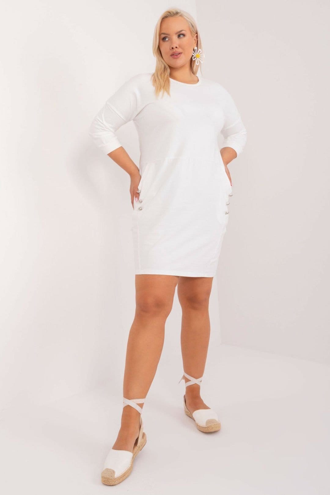 Love Lace Love Lace Women's Plus Size Cotton Knee Length Dress with Pockets Style 197466 in White - 1