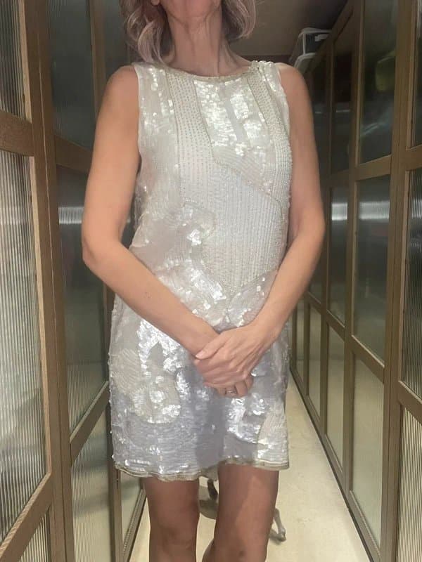 Reiss Reiss Sequin Shift Dress – Champagne (UK 10)