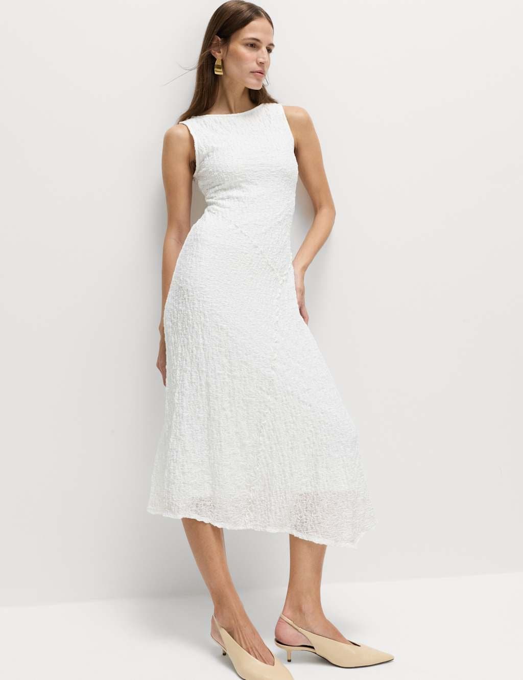 Marks & Spencer M&S Cotton Rich Textured Midaxi Column Dress Cream