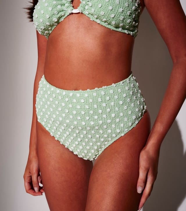 South Beach Women's Green Textured High Waist Bikini Briefs South Beach New Look - 2