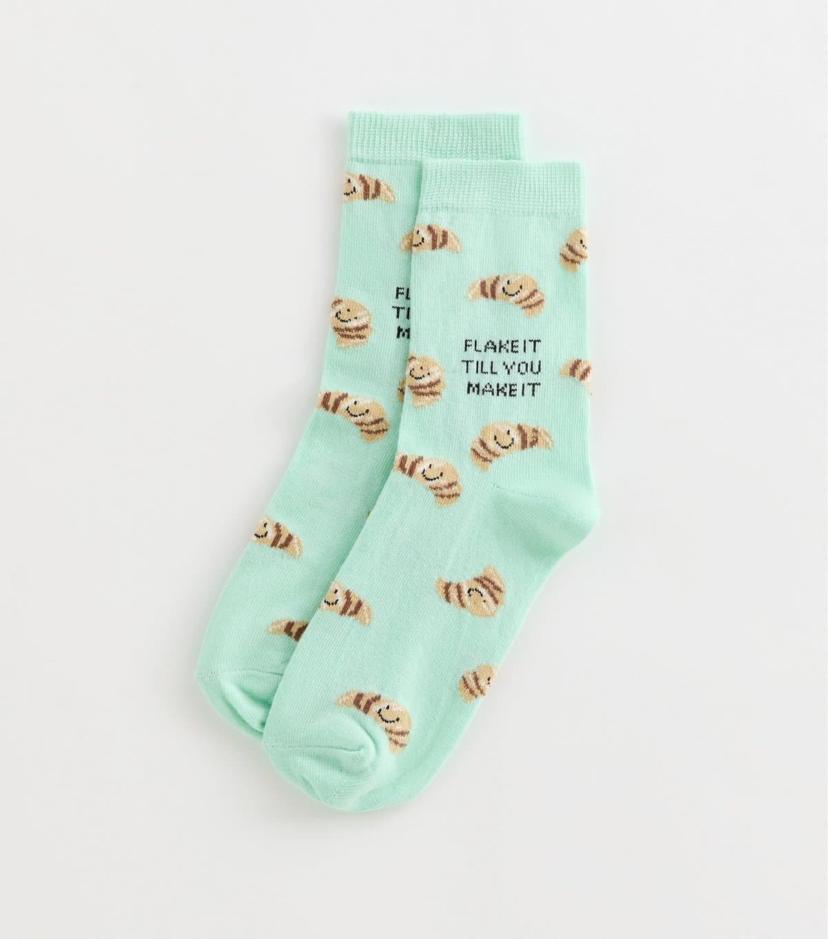 New Look Mint Cotton Rich Flake It Till You Make It Croissant Pattern Socks New Look