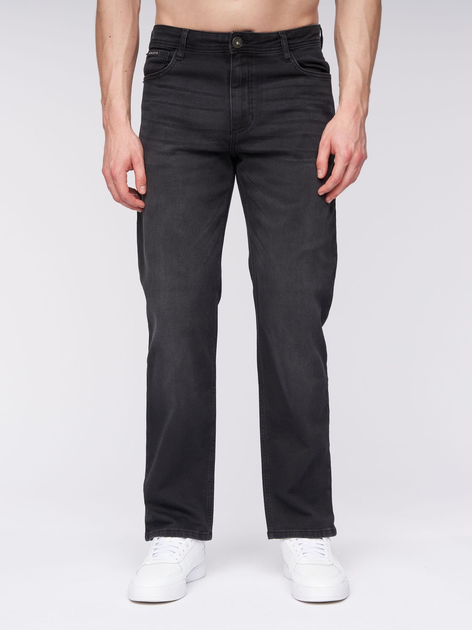 Henleys Henleys Breeze Men's Straight-Fit Stretch Denim Jeans with Woven Label Detail in Black