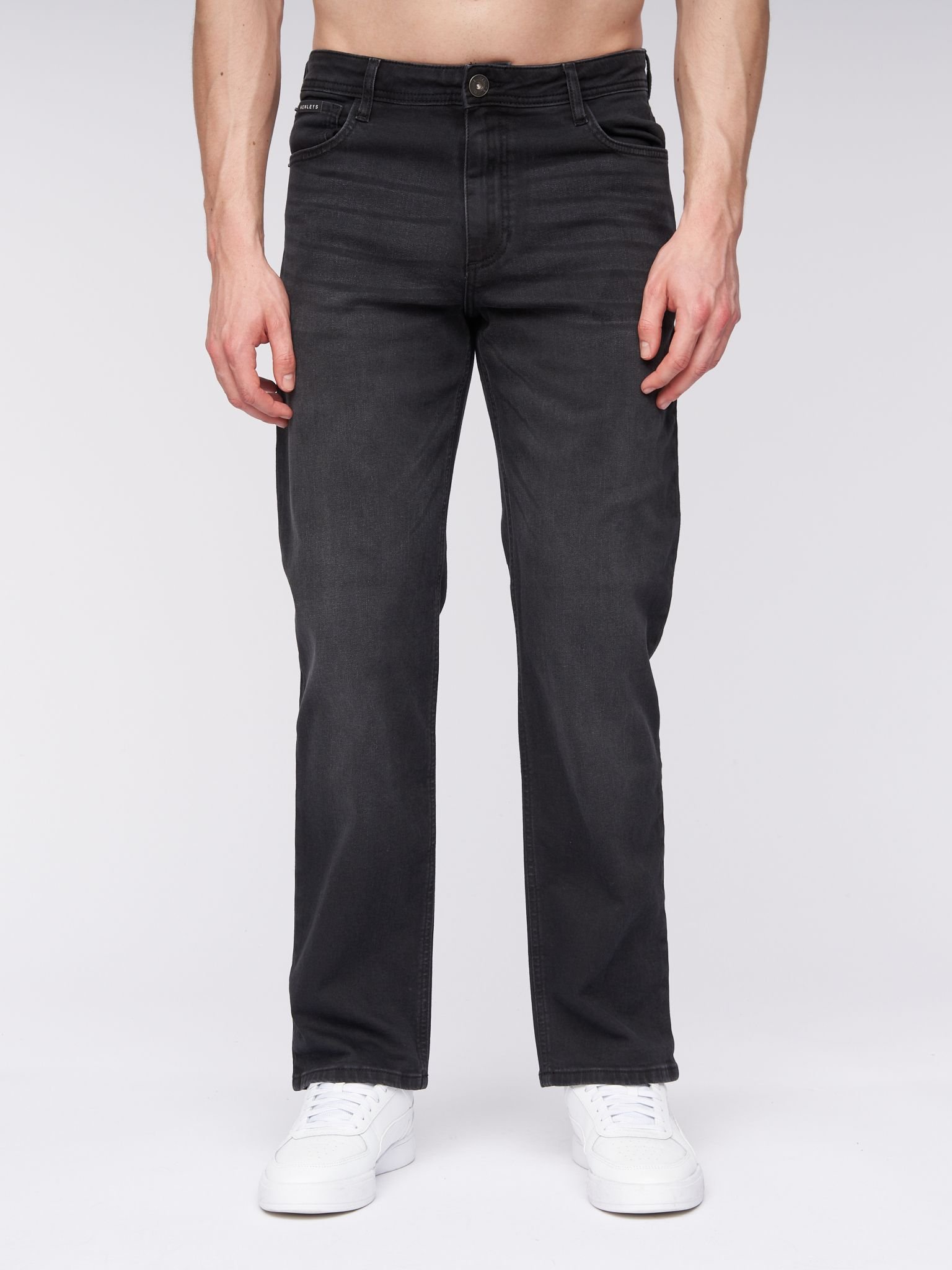 Henleys Henleys Breeze Men's Straight-Fit Stretch Denim Jeans with Woven Label Detail in Black - 3