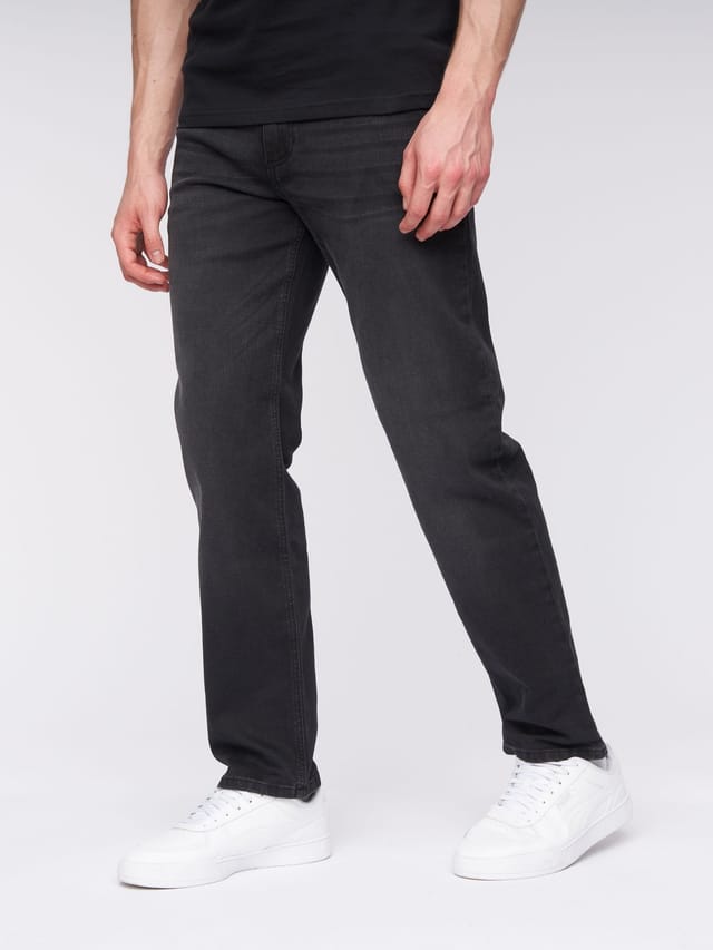Henleys Henleys Breeze Men's Straight-Fit Stretch Denim Jeans with Woven Label Detail in Black - 3