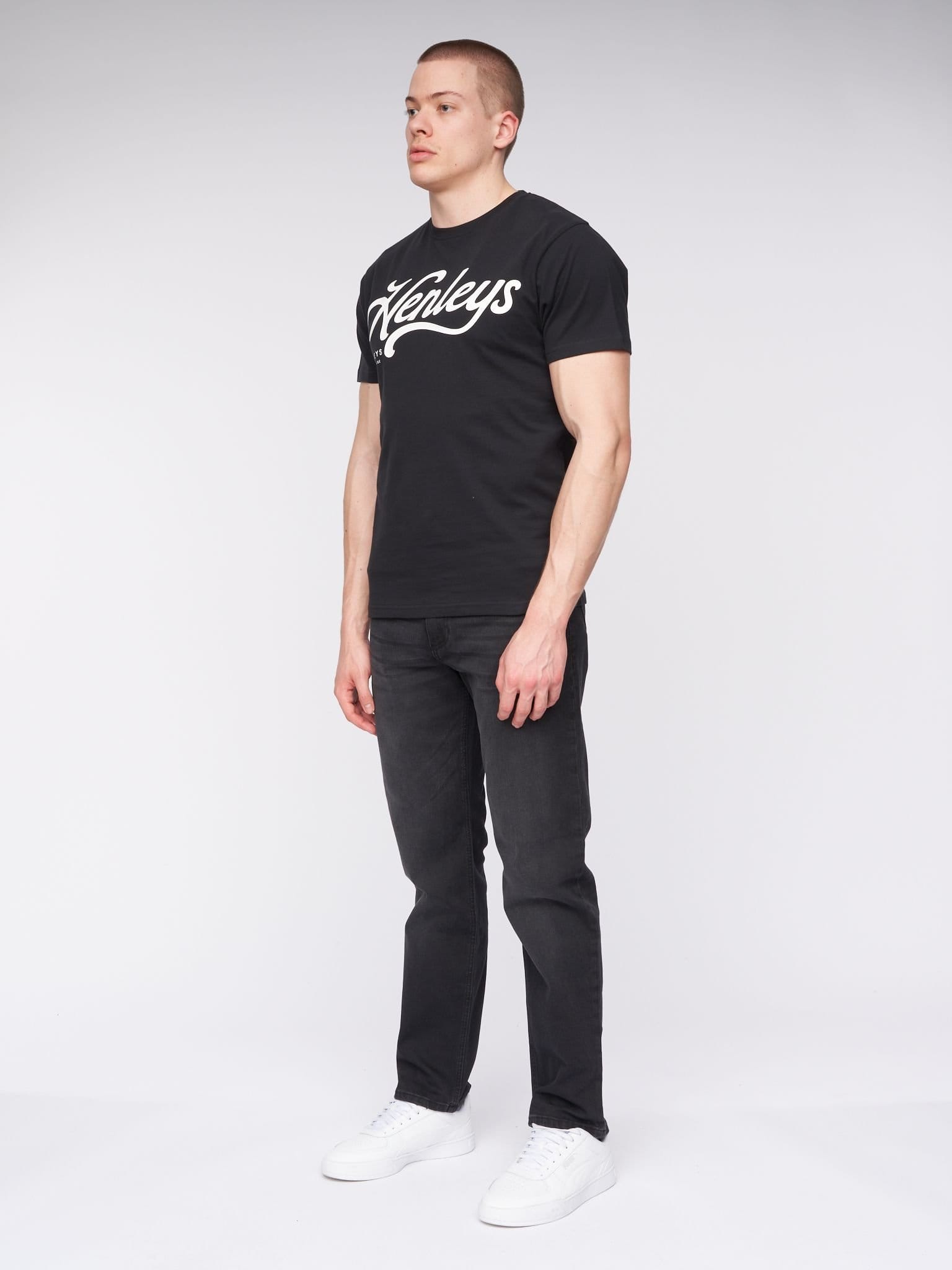 Henleys Henleys Breeze Men's Straight-Fit Stretch Denim Jeans with Woven Label Detail in Black - 4