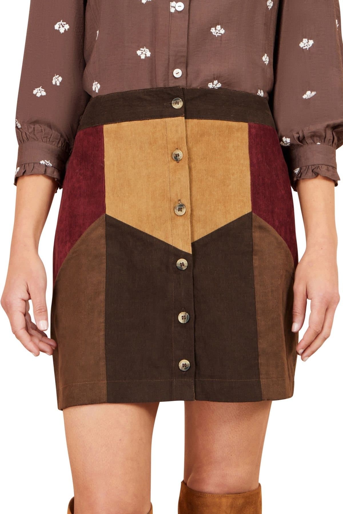 Yumi Yumi Women's Patchwork Cord Mini Skirt in Dark Brown