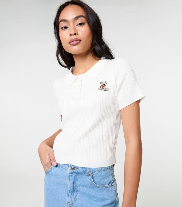 Pink Vanilla Women's Off White Teddy Cable Knit Top Pink Vanilla New Look - 3
