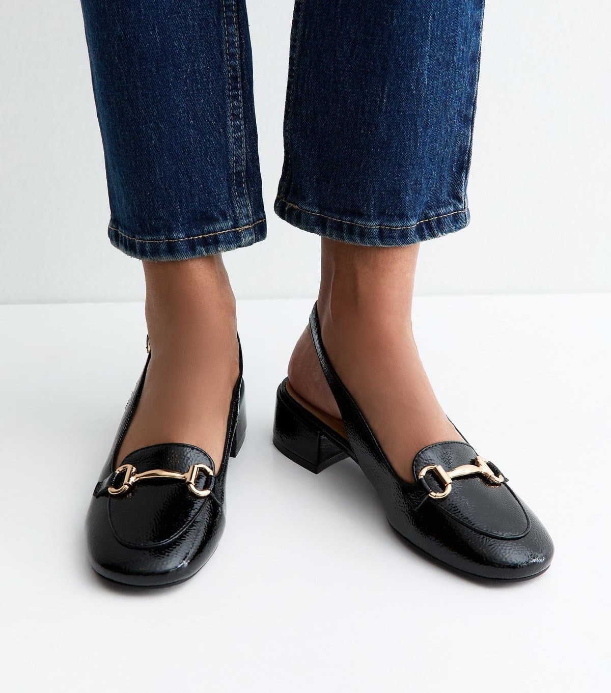 New Look Women's Wide Fit Black Faux Leather Slingback Loafers Vegan New Look