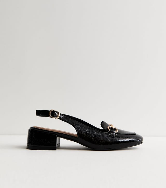 New Look Women's Wide Fit Black Faux Leather Slingback Loafers Vegan New Look - 2