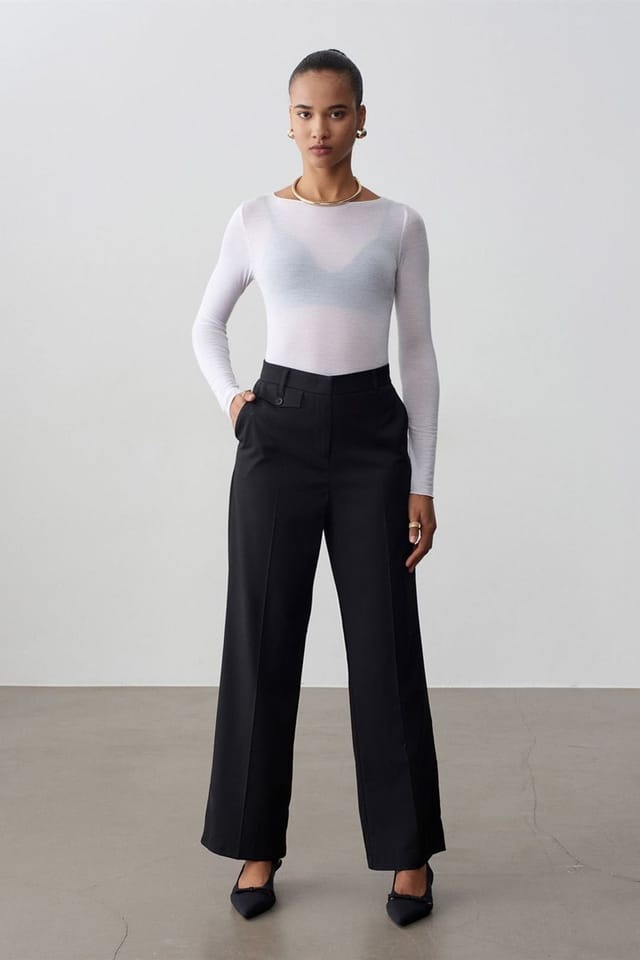 Dilvin Dilvin Women's High-Waist Straight-Leg Crepe Trousers in Black - 3
