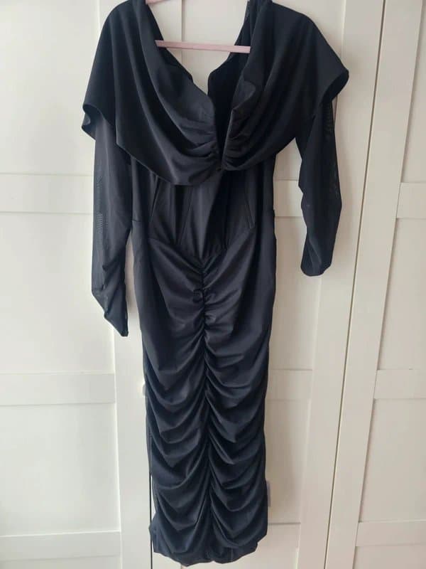 ASOS Black ASOS Luxe Sheer Ruched Bardot Dress.  SIZE 26
