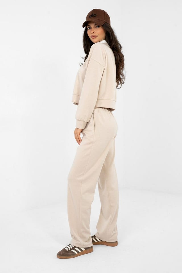Love Lace Love Lace Women's Modern Hoodie & Straight Leg Pants Set in Beige - 2