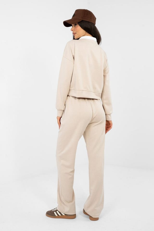 Love Lace Love Lace Women's Modern Hoodie & Straight Leg Pants Set in Beige - 3