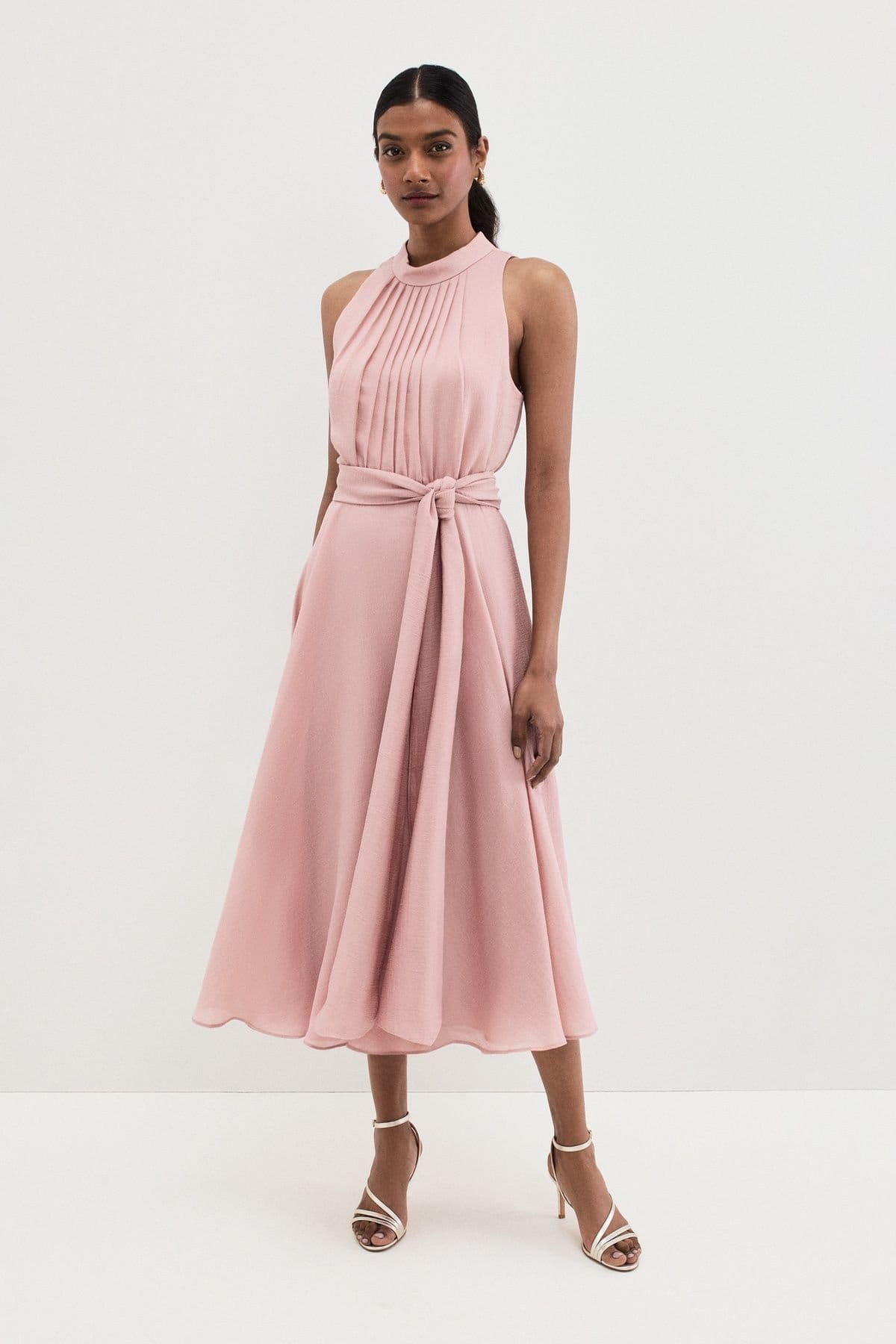 Phase Eight Dusty Pink High-Neck Midi Dress