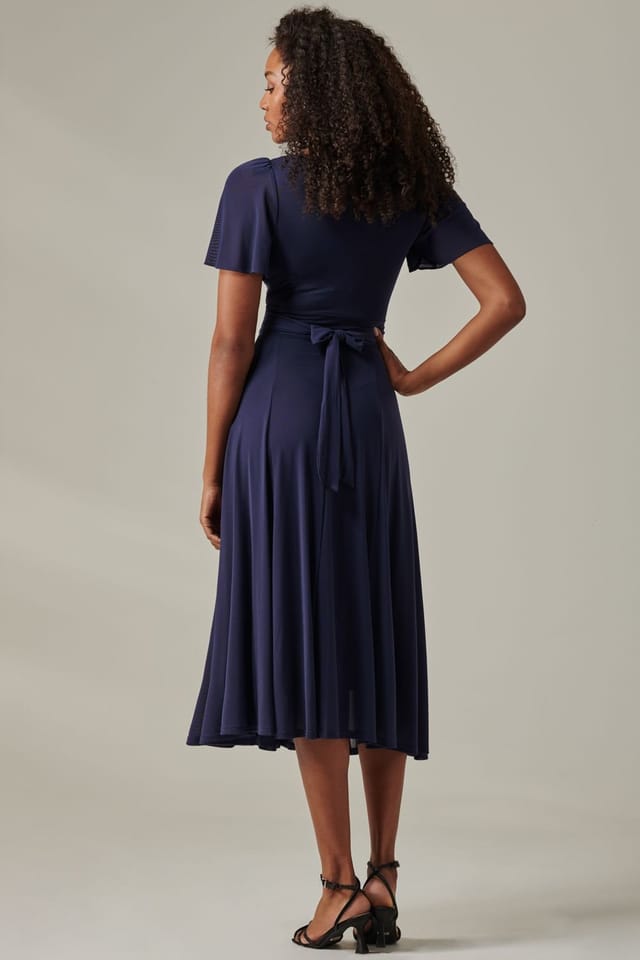 Jolie Moi Jolie Moi Women's Plain Mesh Floaty Sleeve Midaxi Dress in Navy - 2