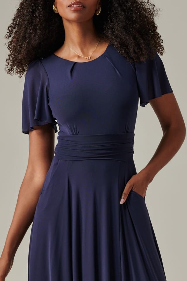 Jolie Moi Jolie Moi Women's Plain Mesh Floaty Sleeve Midaxi Dress in Navy - 3