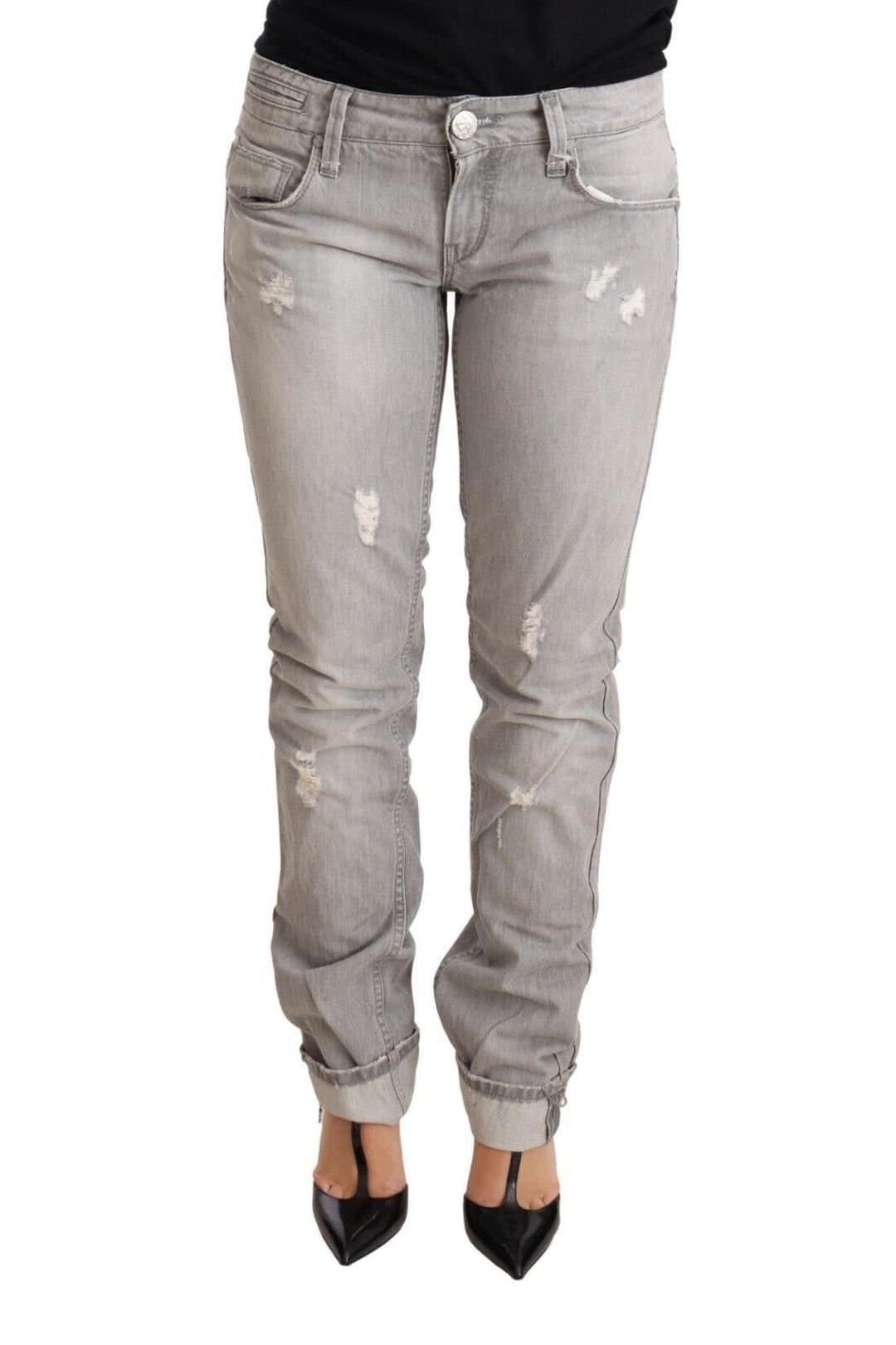 Acht Acht Women's Gray Tattered Cotton Slim Fit Denim Jeans