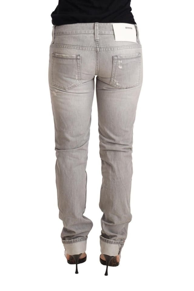 Acht Acht Women's Gray Tattered Cotton Slim Fit Folded Hem Denim Jeans in Grey - 3