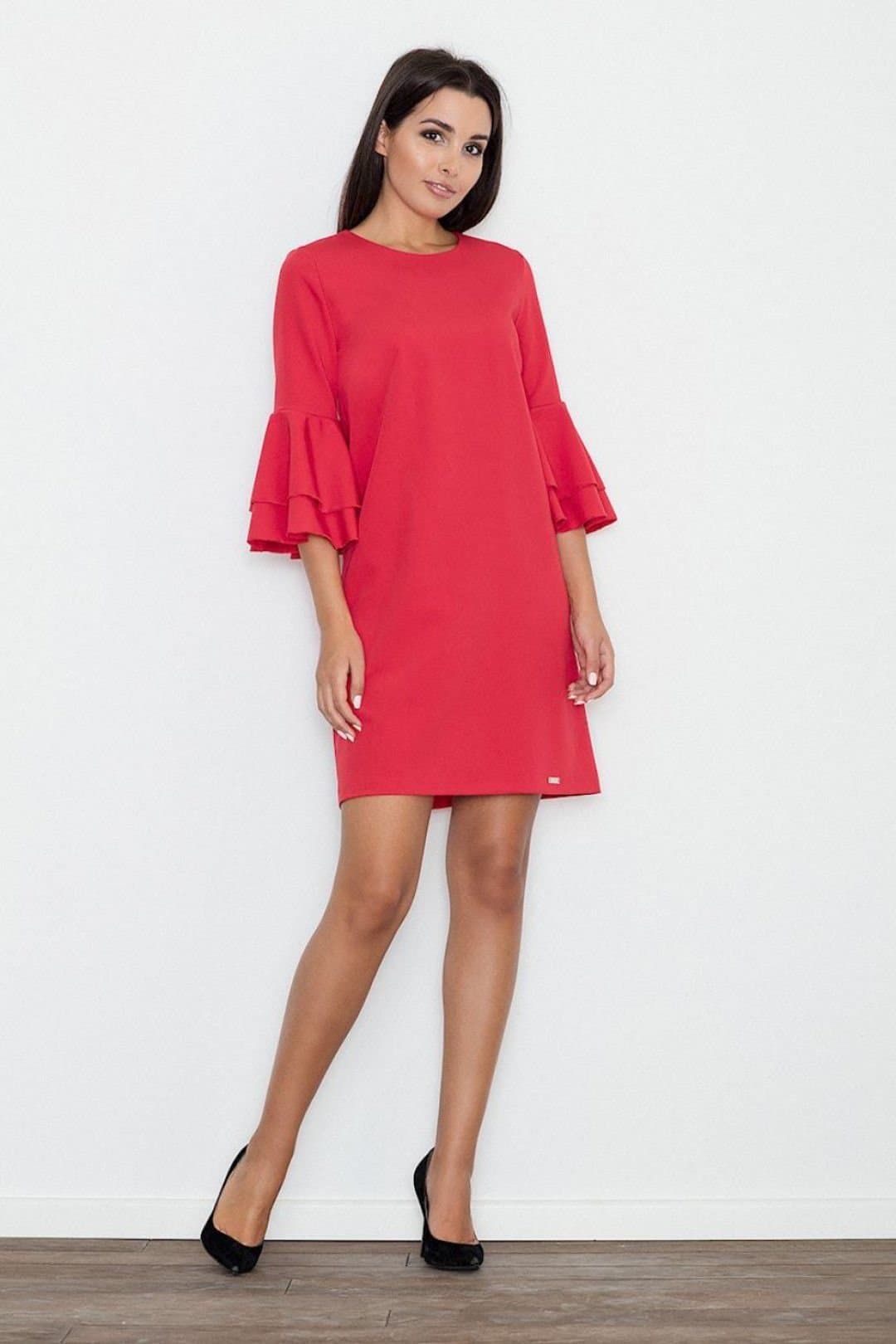 Love Lace Love Lace Women's Elegant Loose Fit Back Zip Dress With Frill in Red