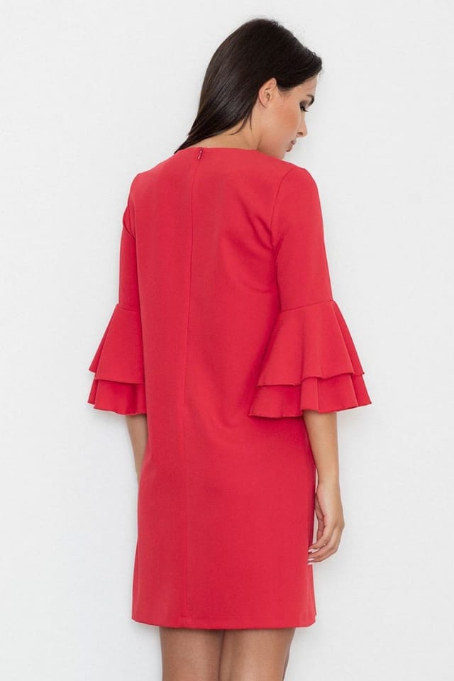 Love Lace Love Lace Women's Elegant Loose Fit Back Zip Dress With Frill in Red - 2