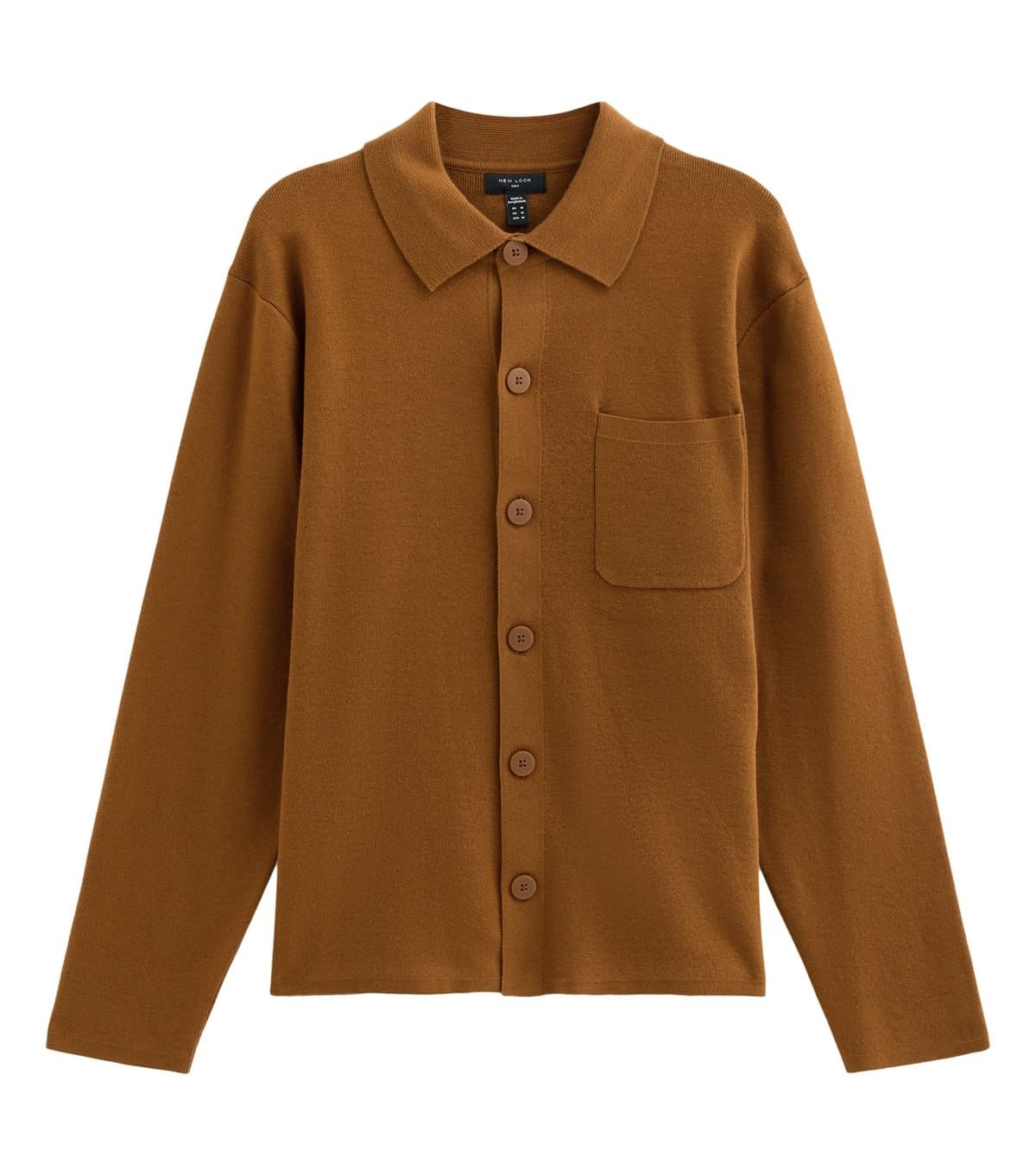 New Look Men's Light Brown Cotton Rich Regular Fit Long Sleeve Knitted Shacket New Look
