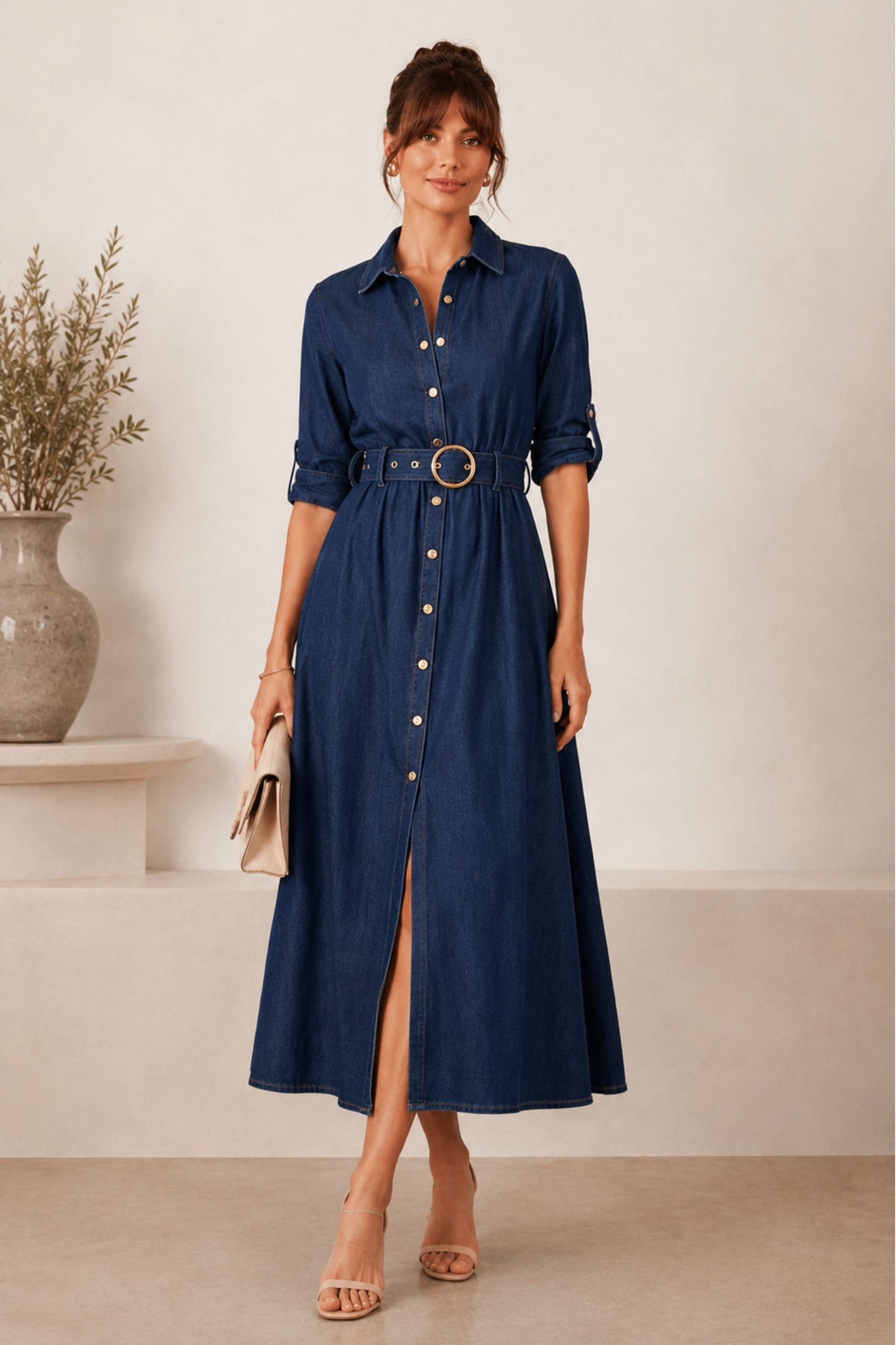 Style Cheat Blue Denim Belted Shirt Dress