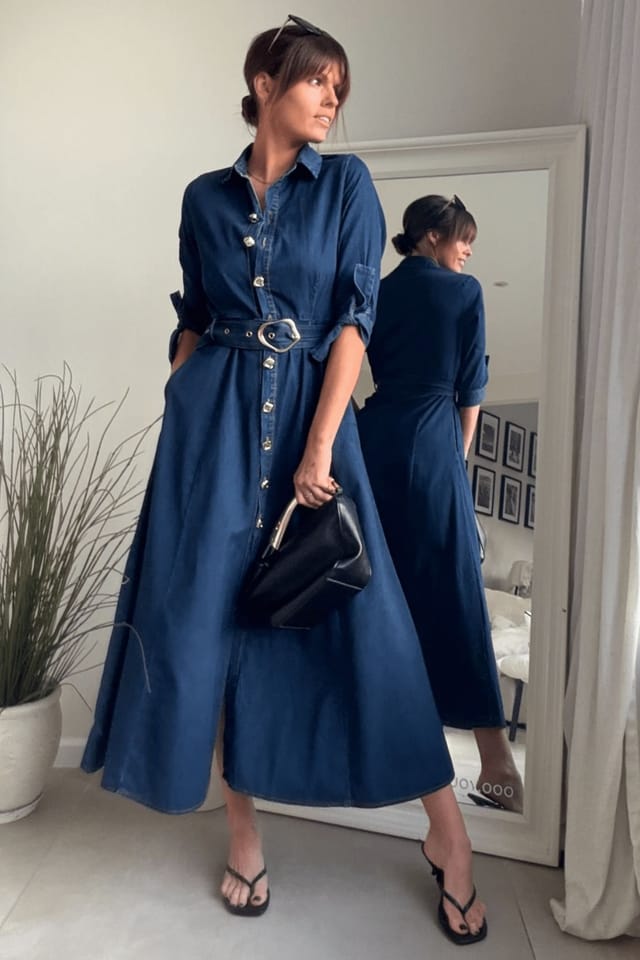 Style Cheat Style Cheat Women's Daphne Belted Blue Denim Shirt Dress - 2