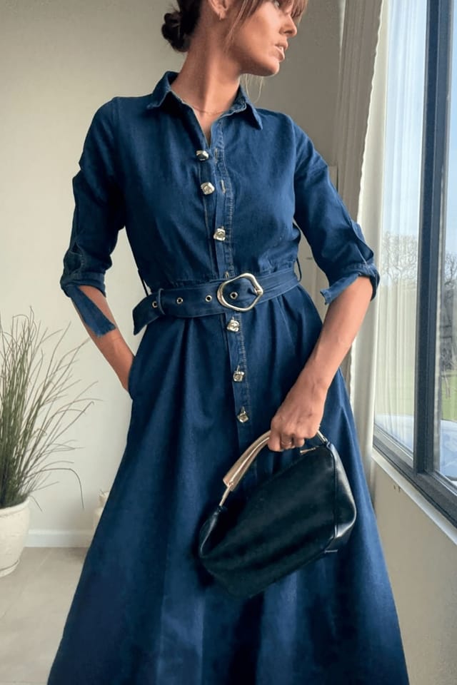 Style Cheat Style Cheat Women's Daphne Belted Blue Denim Shirt Dress - 3