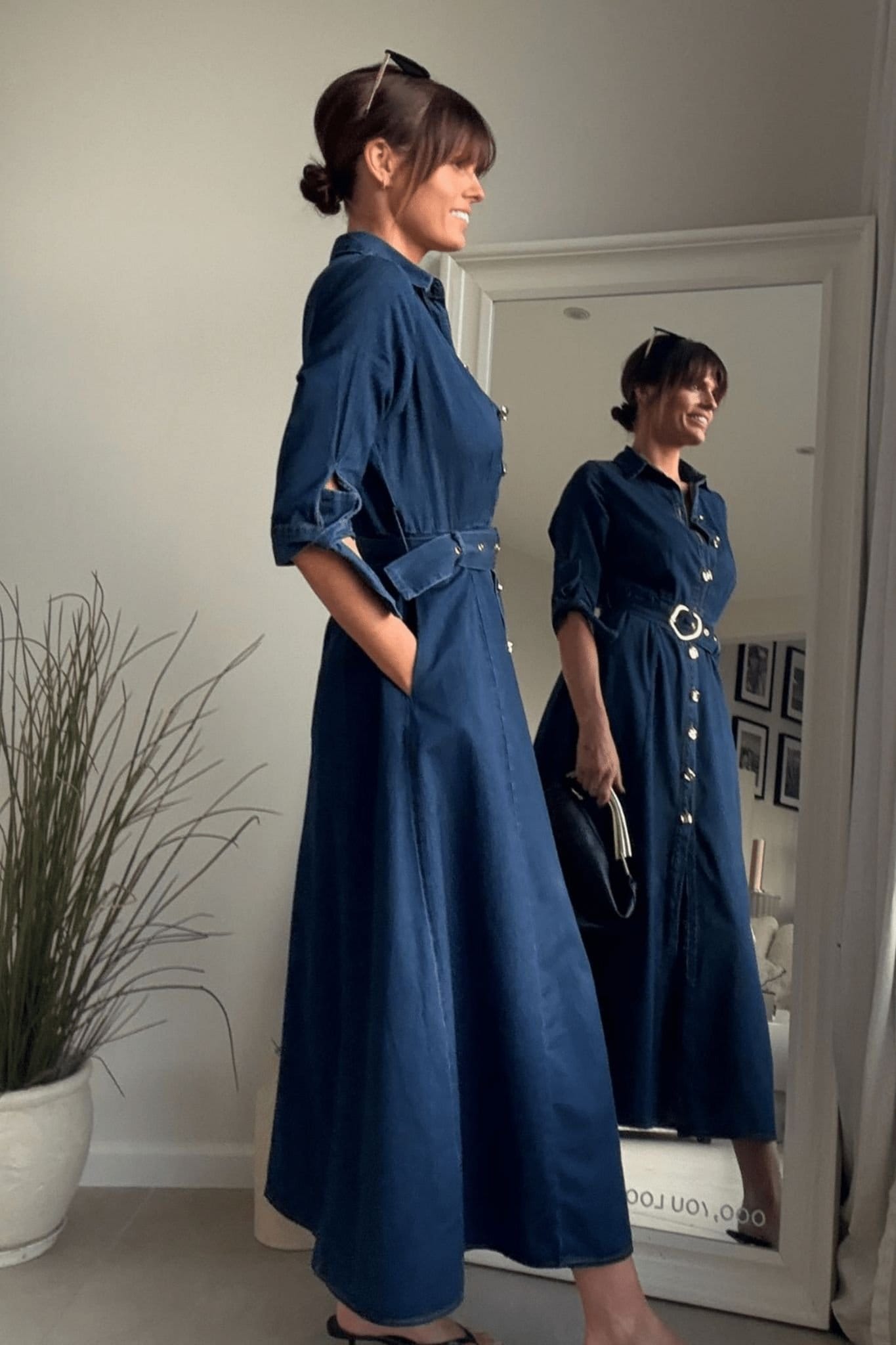 Style Cheat Style Cheat Women's Daphne Belted Blue Denim Shirt Dress - 4
