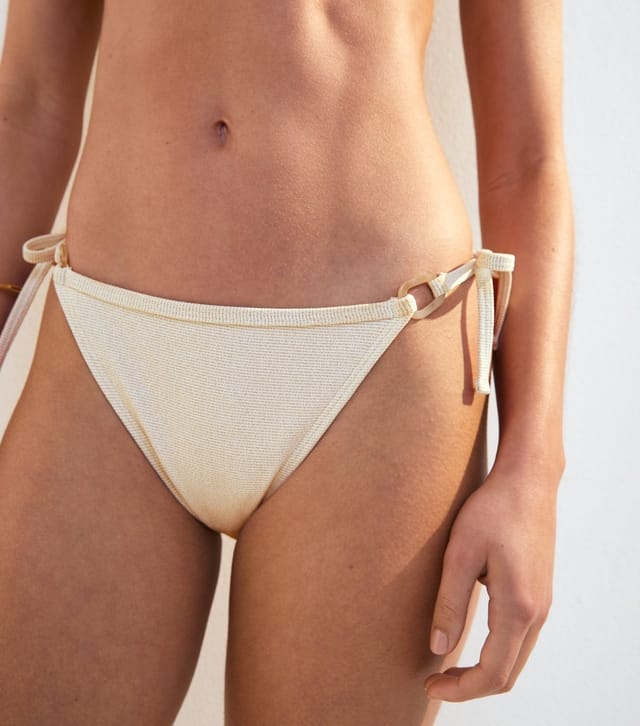New Look Women's Cream Metallic Textured Ring Detail Bikini Bottoms New Look - 2