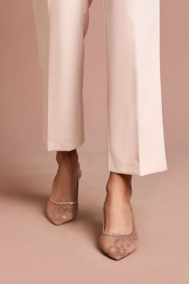 Coast Coast Women's Sara Mesh Diamante Kitten Heel Slingback Court Shoes in Nude Pink - 2