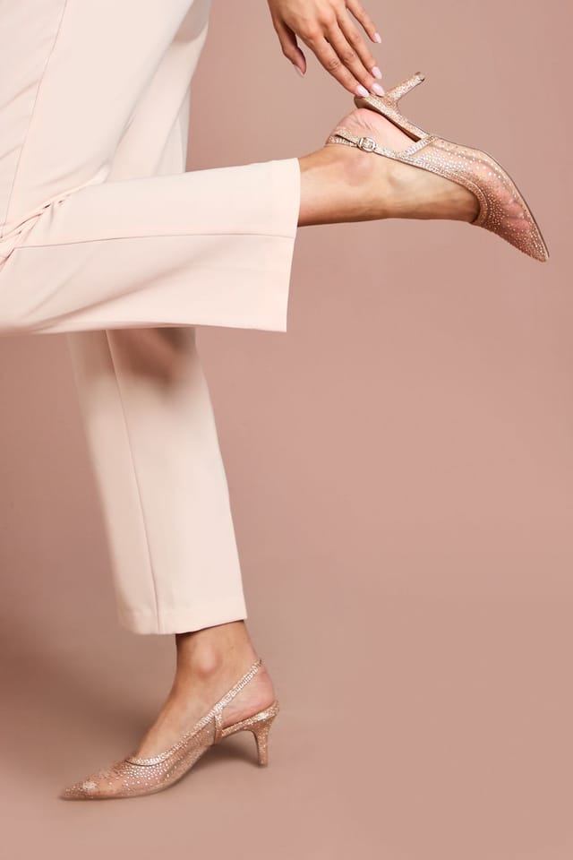 Coast Coast Women's Sara Mesh Diamante Kitten Heel Slingback Court Shoes in Nude Pink - 3