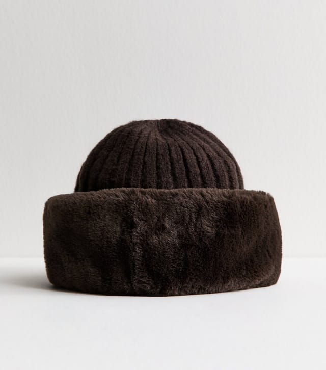 New Look Dark Brown Faux Fur Trim Hat New Look - 2