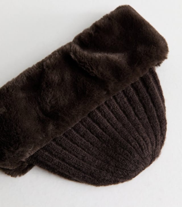 New Look Dark Brown Faux Fur Trim Hat New Look - 3
