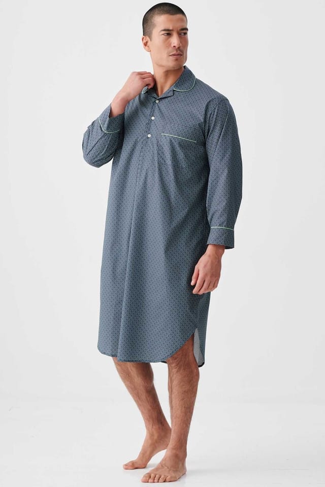British Boxers British Boxers Men's "Geometric Moorland" Crisp Cotton Nightshirt in Dark Green - 2