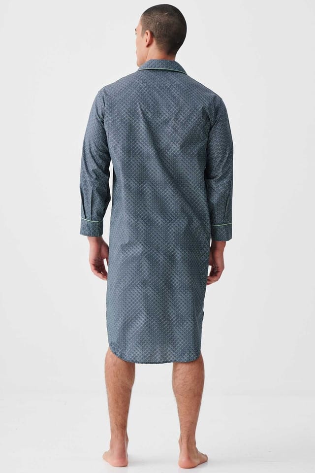 British Boxers British Boxers Men's "Geometric Moorland" Crisp Cotton Nightshirt in Dark Green - 3