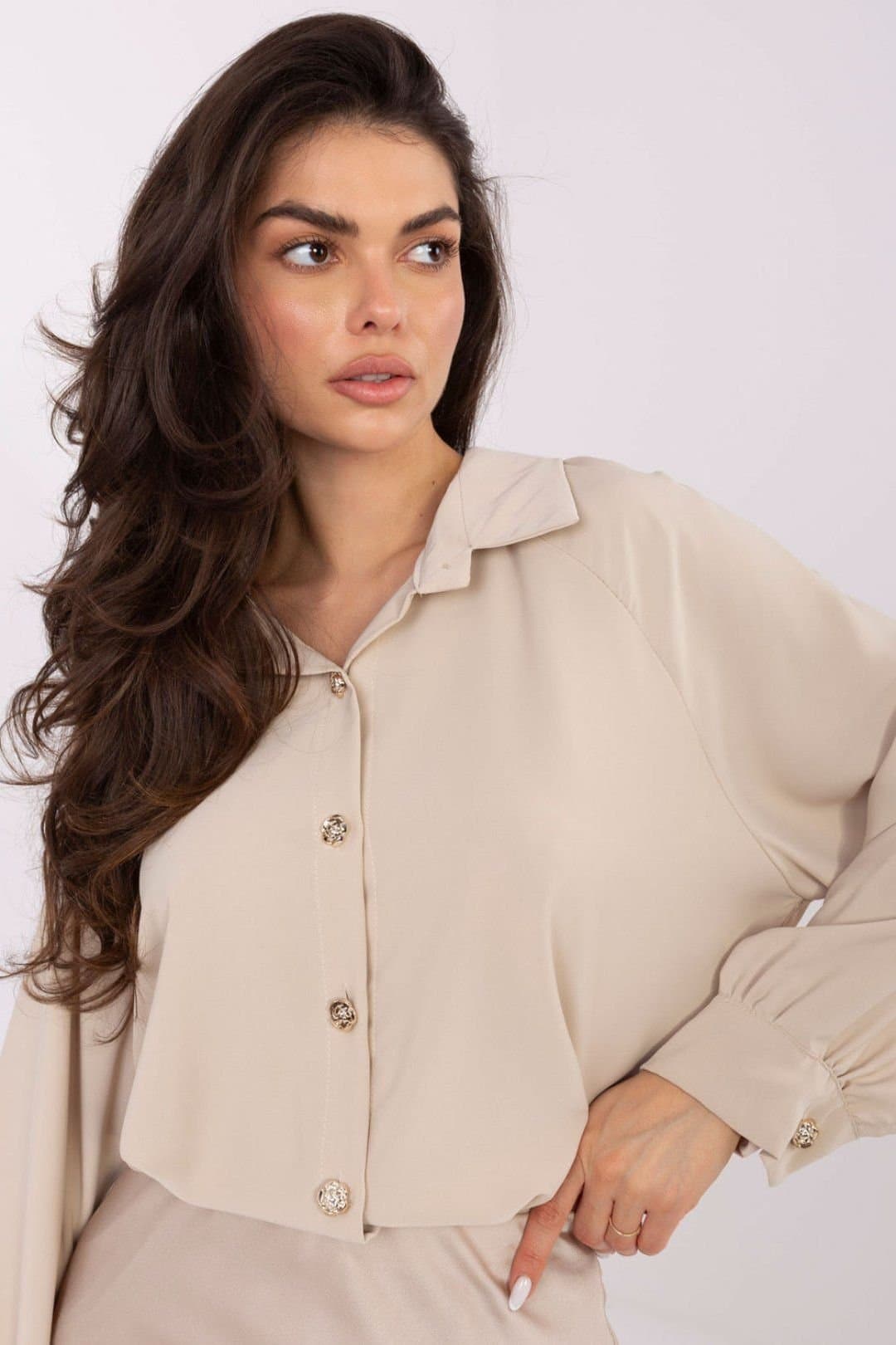Love Lace Love Lace Beige Polyester Button Shirt for Women