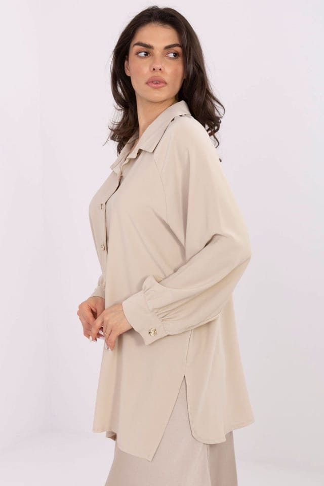 Love Lace Love Lace Women's Classic Long Sleeve Polyester Button Shirt in Beige - 2