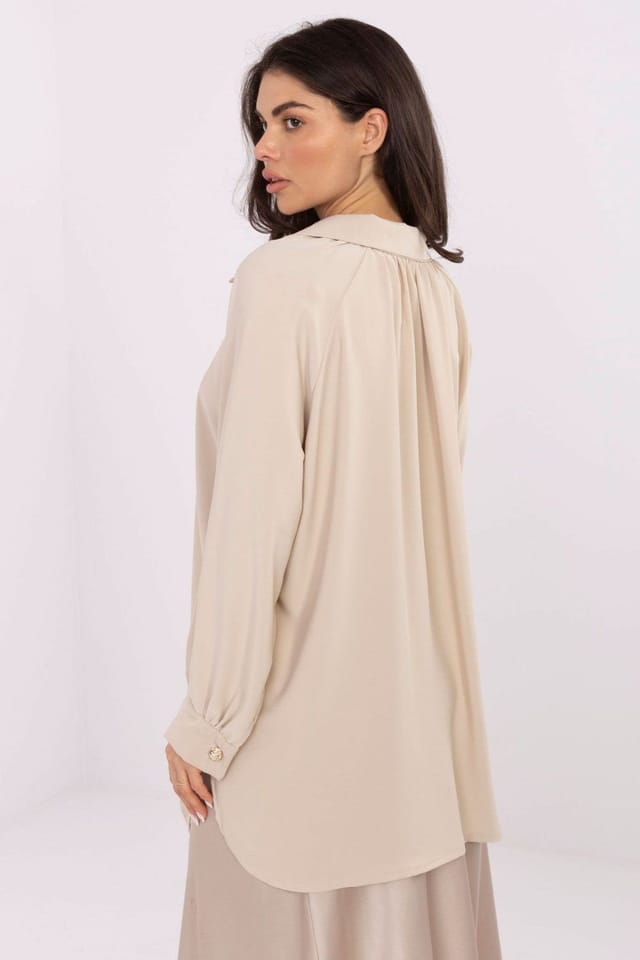 Love Lace Love Lace Women's Classic Long Sleeve Polyester Button Shirt in Beige - 3