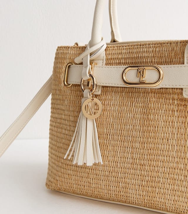 New Look Stone Raffia Look Triple Compartment Top Handle Bag New Look - 3