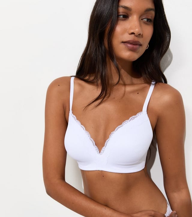 New Look Women's White Ribbed Lace Moulded Triangle Bralette New Look - 2