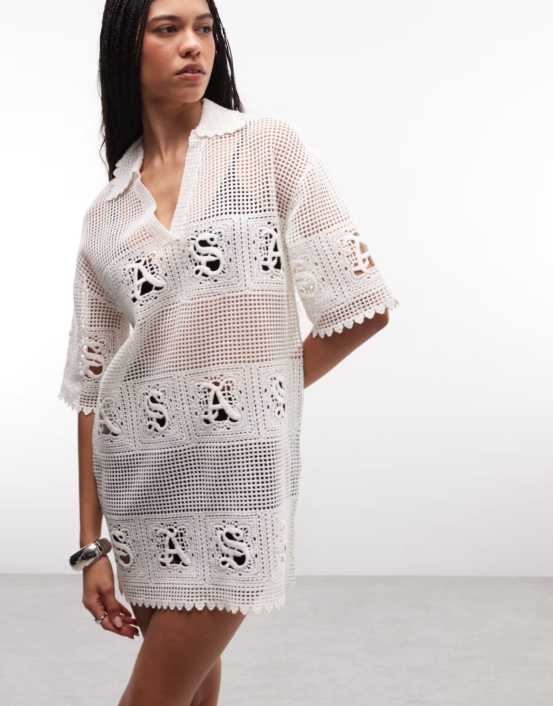 AllSaints White Crochet Mini Dress