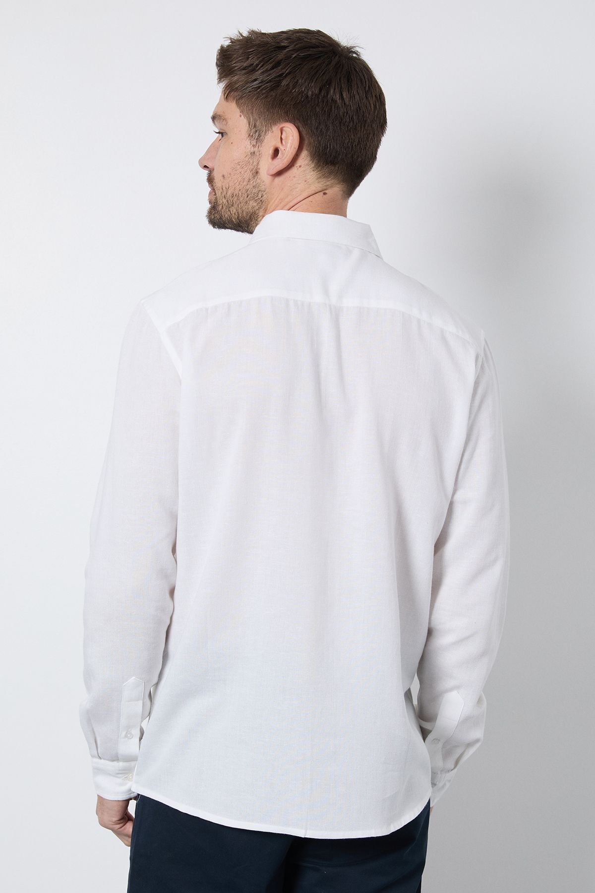 Burton Burton Men's White Linen Blend Long Sleeve Shirt - 3