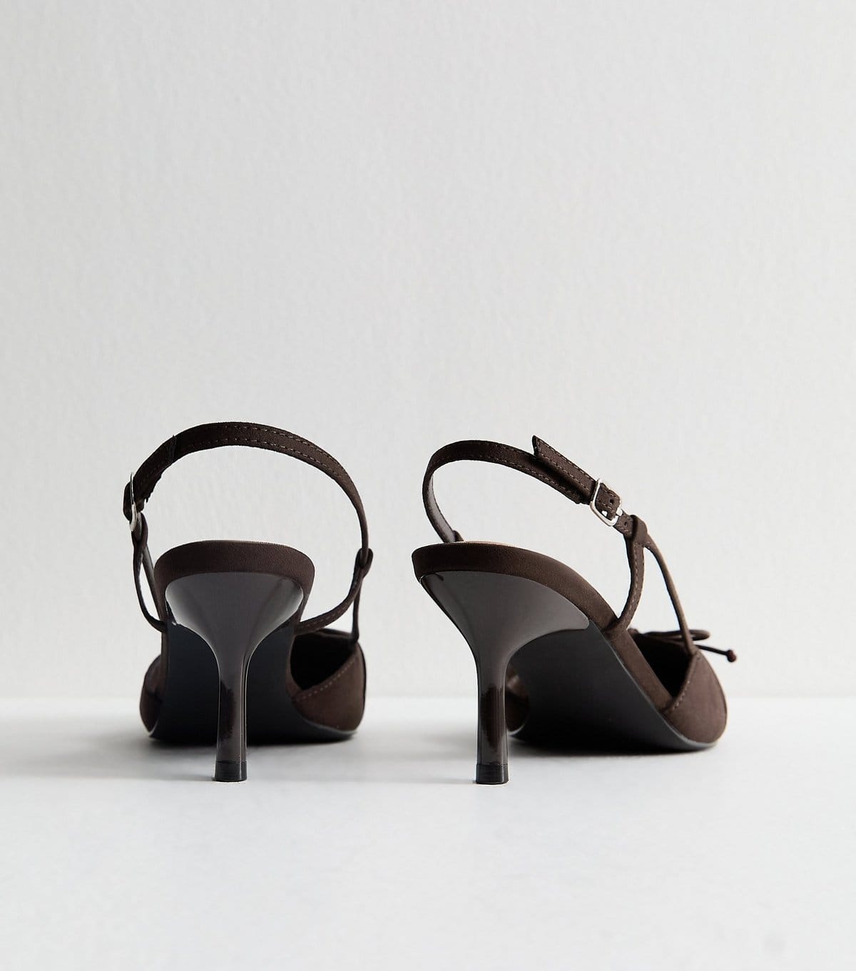 New Look Women's Wide Fit Dark Brown Faux Suede Bow Front Slingback Stiletto Heels Vegan New Look - 4