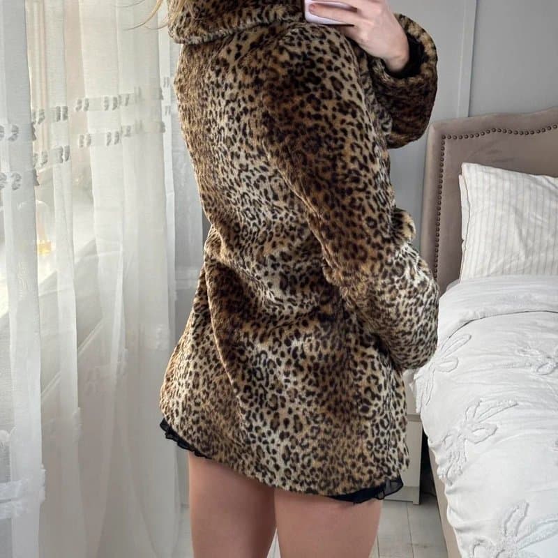 New Look Vintage y2k cheetah leopard print faux fur coat 2000s old label new look