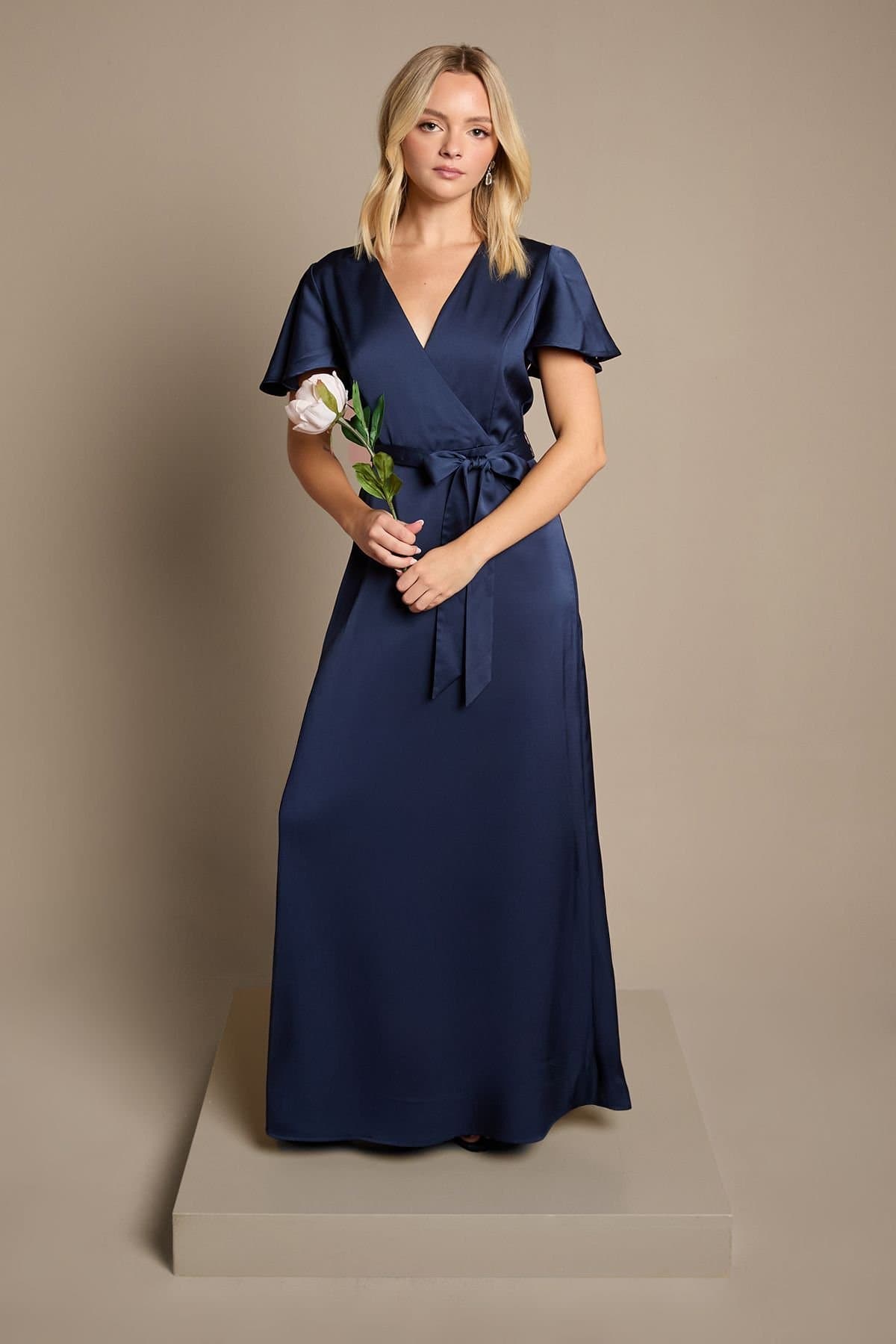 Coast Coast Women's Teen Angel Sleeve Bridesmaid Dress in Navy