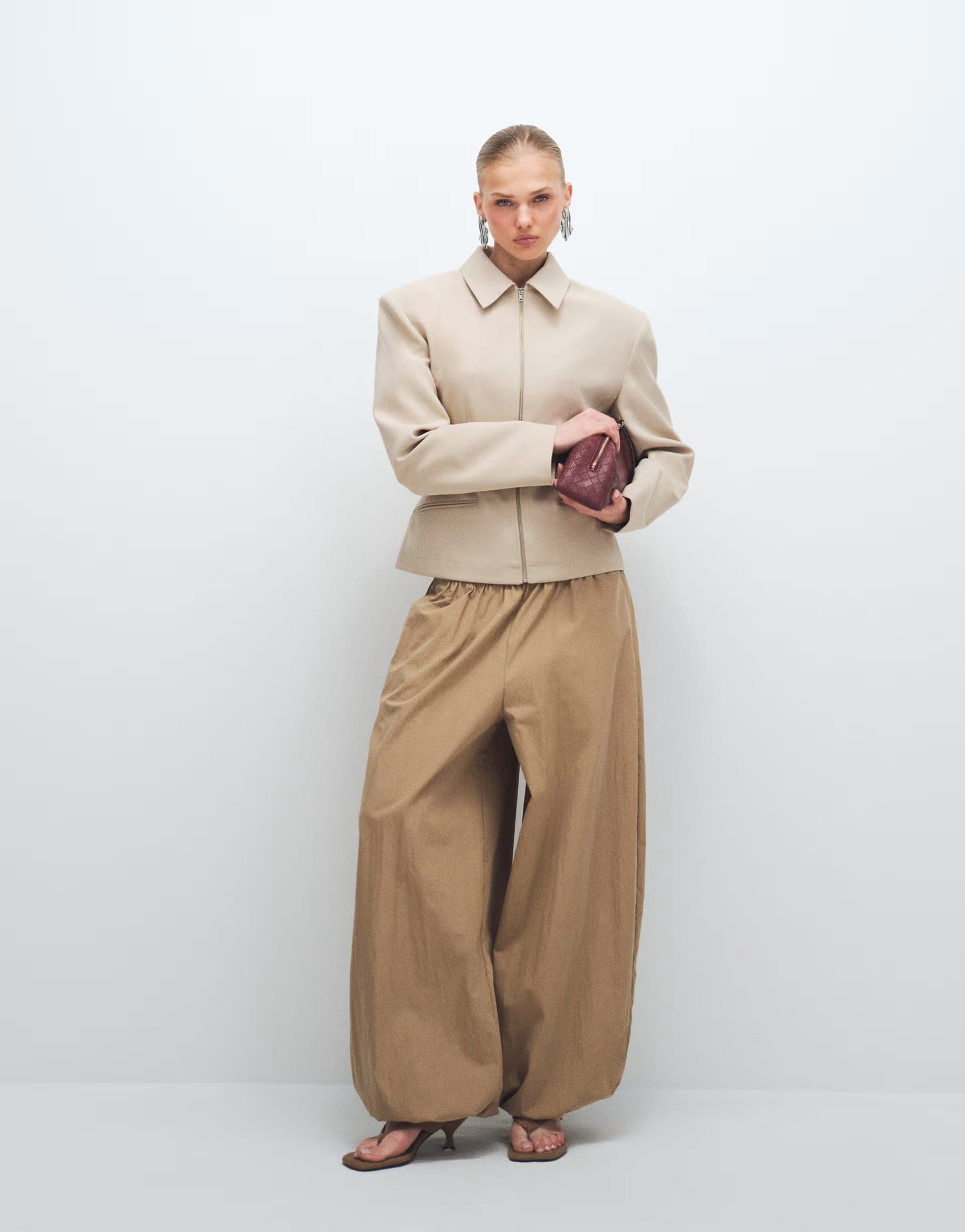 ASOS DESIGN Camel Cotton Nylon Balloon Trousers